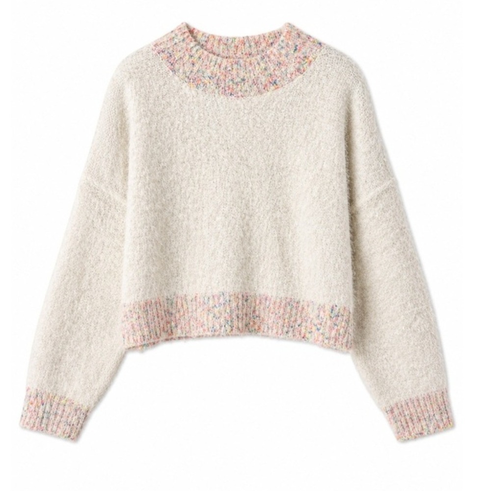 Free People Women's Sweater Stardust Eyelash Knit Confetti Trim Cropped Large